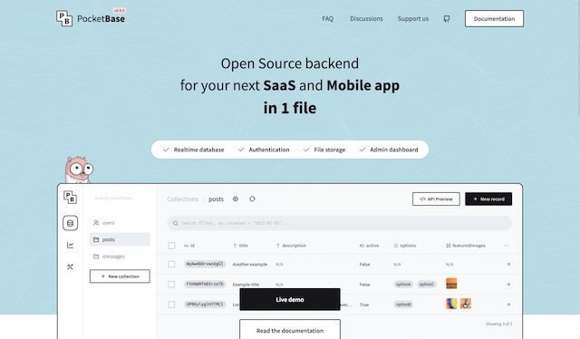 Screenshot of pocketbase.io
